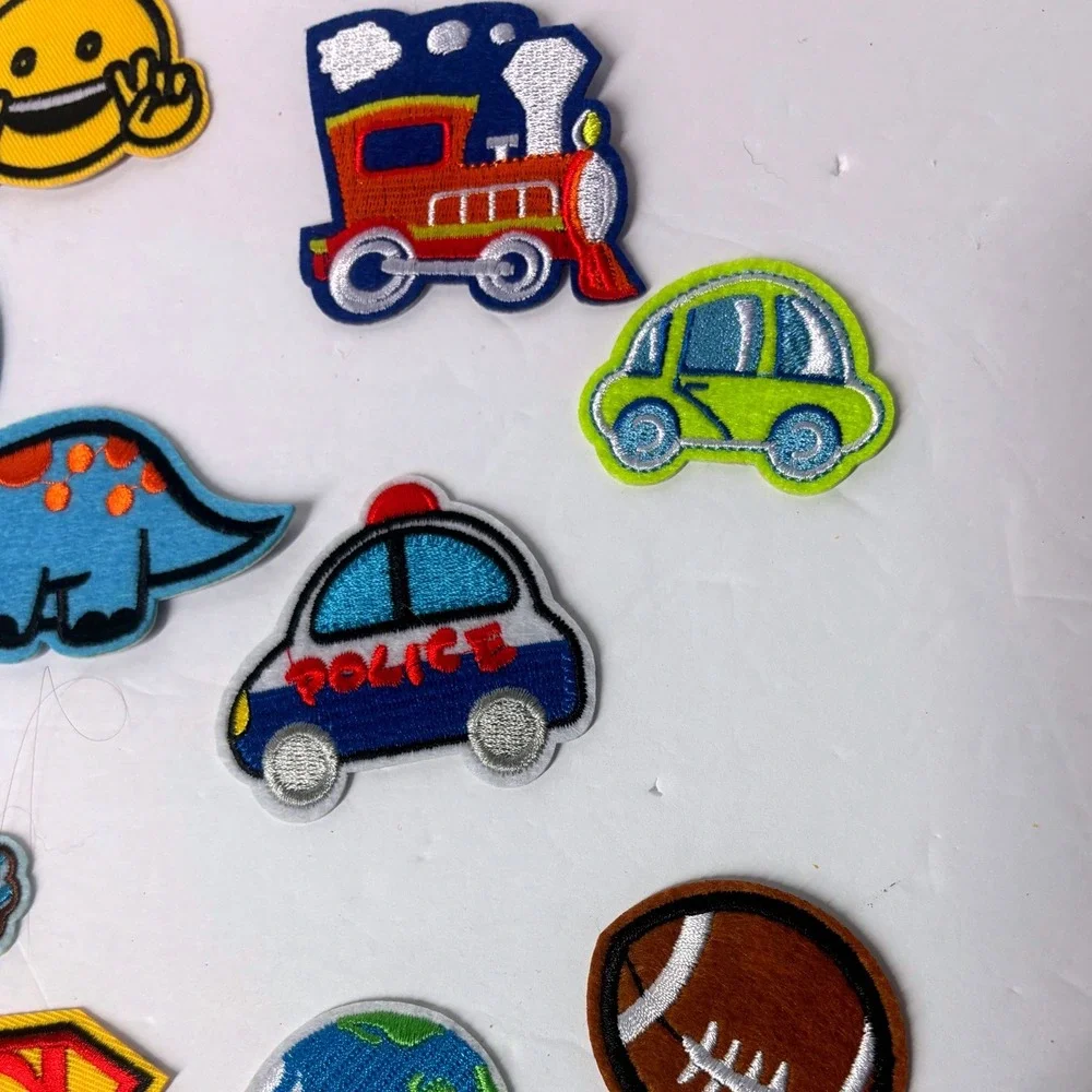 Mixed Iron On Patches Lot Cars Superman Emojis Dinosaurs Vehicles Kids DIY